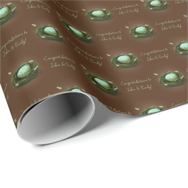 Papier Cadeau Petit nid d'oiseaux avec Oeuf Bleu Speckled Brown  (Coin rond)