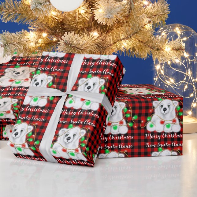Papier Cadeau Petit ours à ours polaire de Noël, petit ours blan (Vacances)
