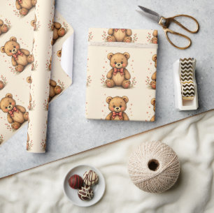 Papier Cadeau Petit ours brun mignon adorable avec cravate