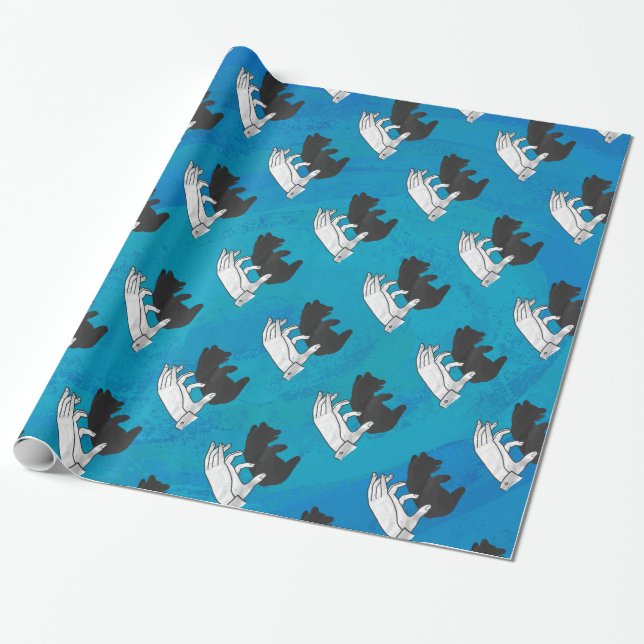 Papier Cadeau Petit Ours Ombre Sur Bleu (Déroulé)