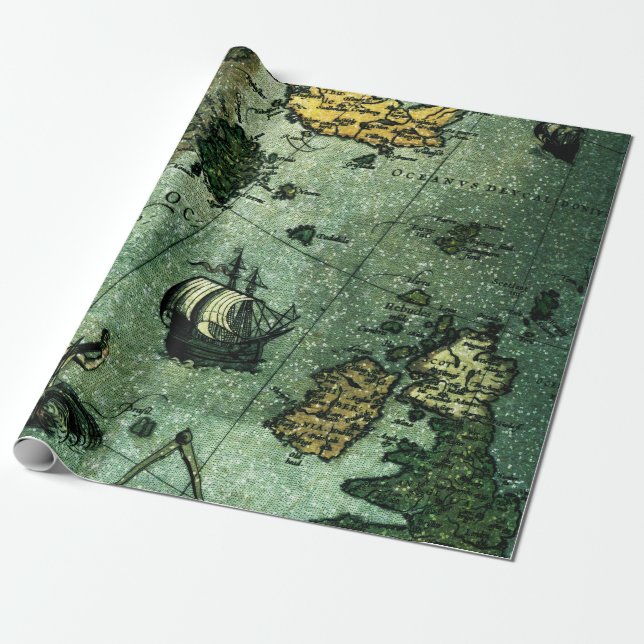 Papier Cadeau Petit pain de papier d'emballage de carte de mer (Déroulé)