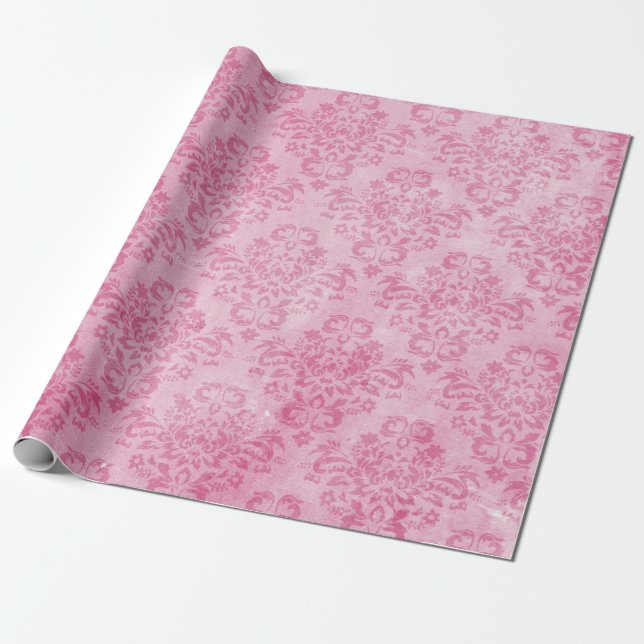 Papier Cadeau Petit pain rose de papier d'emballage de damassé (Déroulé)