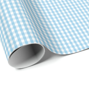 Papier Cadeau Petit papier d'emballage de guingan bleu-clair et