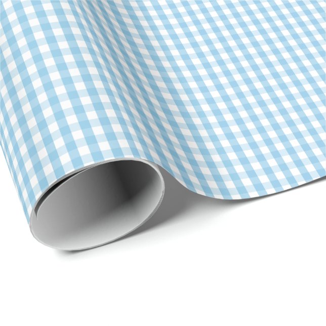 Papier Cadeau Petit papier d'emballage de guingan bleu-clair et (Coin rond)