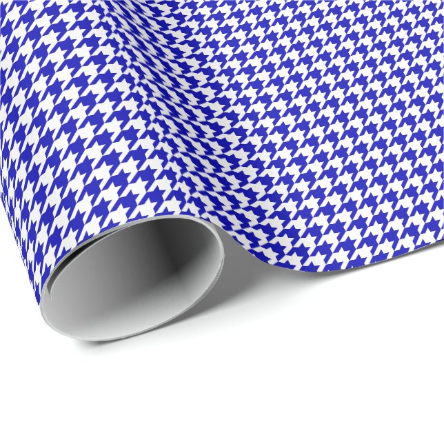 Papier Cadeau Petit pied-de-poule de bleu royal et de blanc (Coin rond)