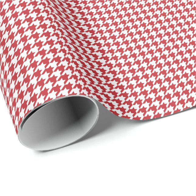 Papier Cadeau Petit pied-de-poule rouge foncé et blanc (Coin rond)