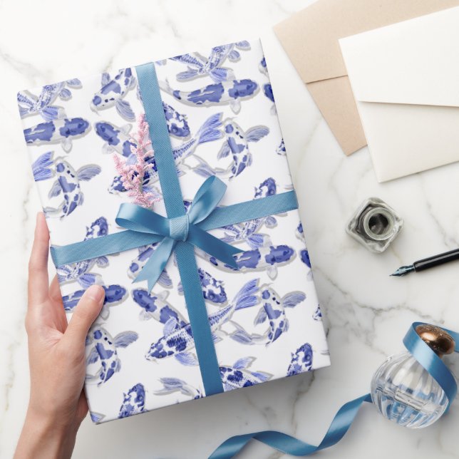 Papier Cadeau Petit poisson blanc koi bleu (Cadeaux)