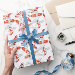 Papier Cadeau Petit Poisson blanc orange Koi