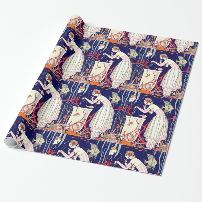 PAPIER CADEAU PETIT POISSON ÉTONNANT, MODE DE BEAUTÉ ART DÉCO (Déroulé)