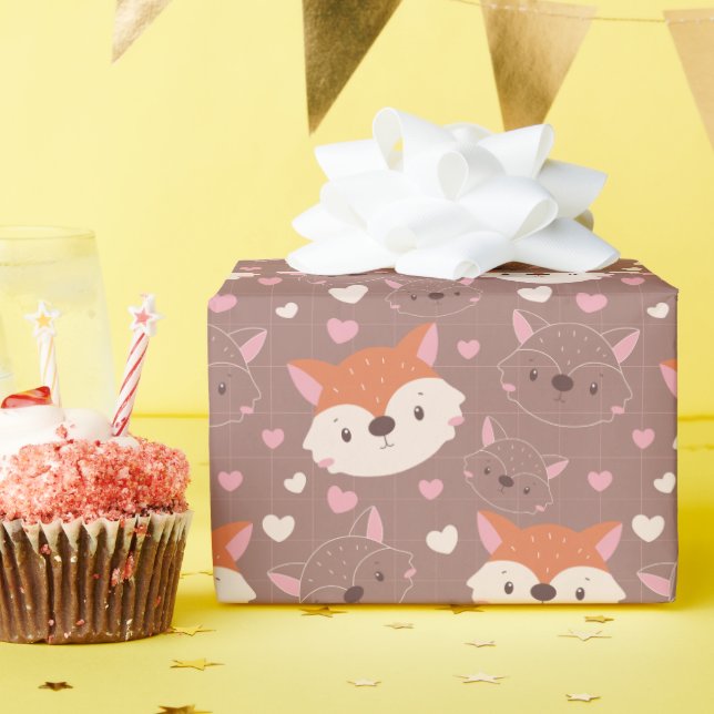 Papier Cadeau Petit Renard Rouge Face Sur Tan (Fête d'anniversaire)