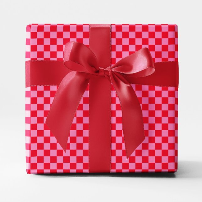 Papier Cadeau Petite À damiers rouge et rose (Small Red and Pink Checkered Wrapping Paper)