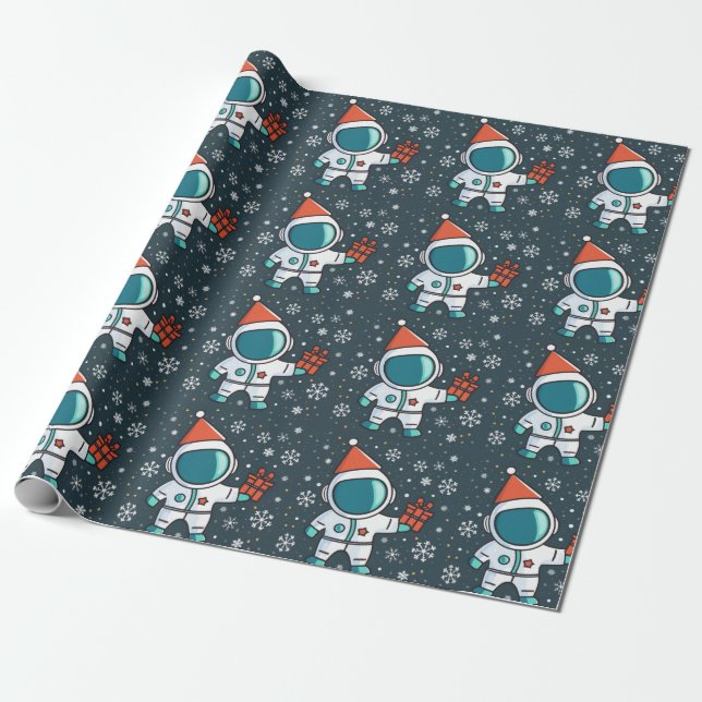 Papier Cadeau Petite astronaute avec Casquette de Noël (Déroulé)