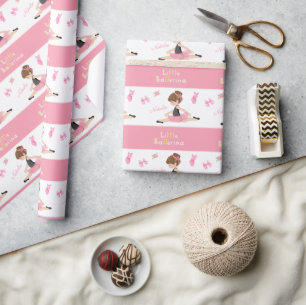 Papier Cadeau Petite Ballerina Ballet Rose Filles Nom Anniversai