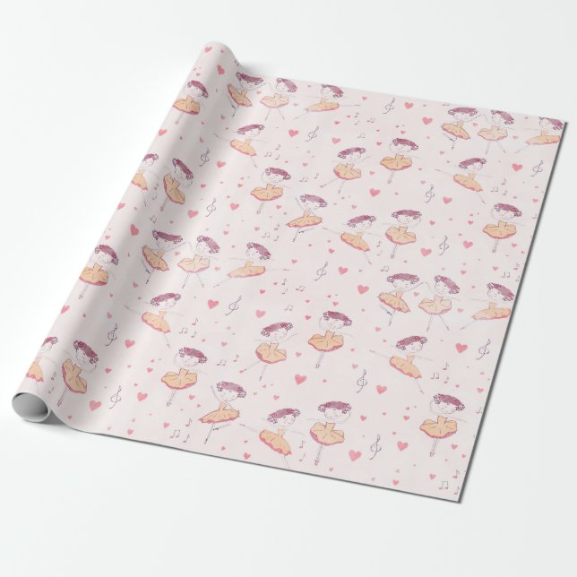 Papier Cadeau Petite Ballerina sur arrière - plan léger (Déroulé)