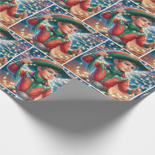 Papier Cadeau Petite Cowboy Twirling lumières de Noël