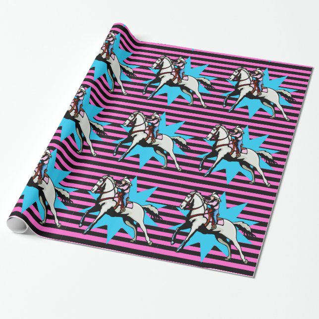 Papier Cadeau Petite Femme Courant Cheval Toute Occassion (Déroulé)