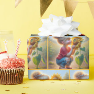 Papier Cadeau Petite fille au tournesol
