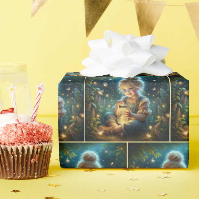 Papier Cadeau Petite Fille Aux lucioles En Jar (Fête d'anniversaire)