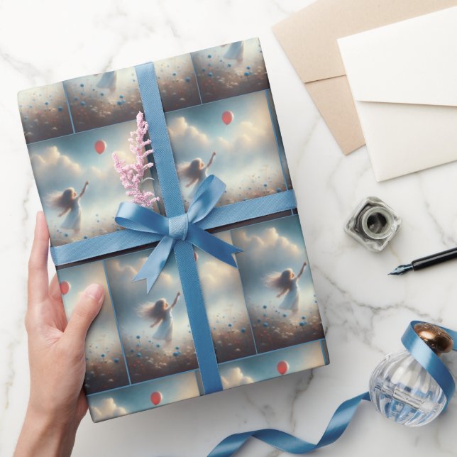 Papier Cadeau Petite Fille Avec Balloon Rouge (Cadeaux)