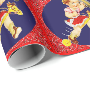 Papier Cadeau Petite fille de l'Ouest sur bâton Cheval enveloppe