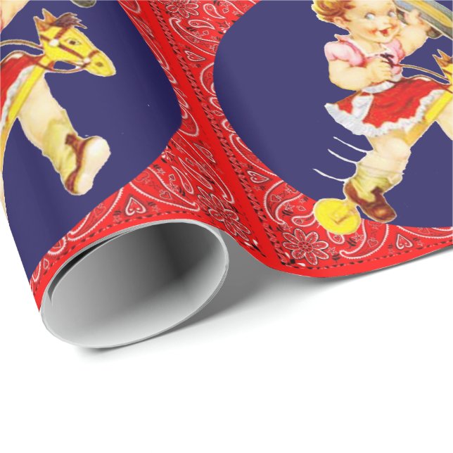 Papier Cadeau Petite fille de l'Ouest sur bâton Cheval enveloppe (Coin rond)