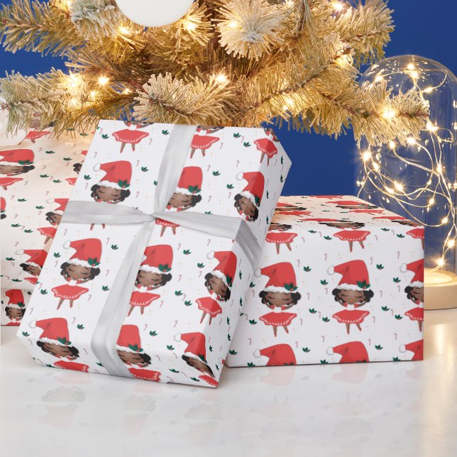 Papier Cadeau Petite fille de Noël Ballerina, Santa Hat (Vacances)