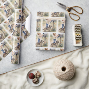 Papier Cadeau Petite fille debout sur un chien pour poster une l