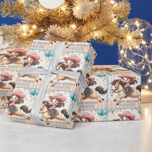 Papier Cadeau Petite fille et cheval Occidental Anniversaire (Vacances)
