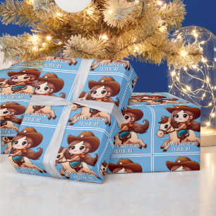 Papier Cadeau Petite fille et cheval Occidental Anniversaire