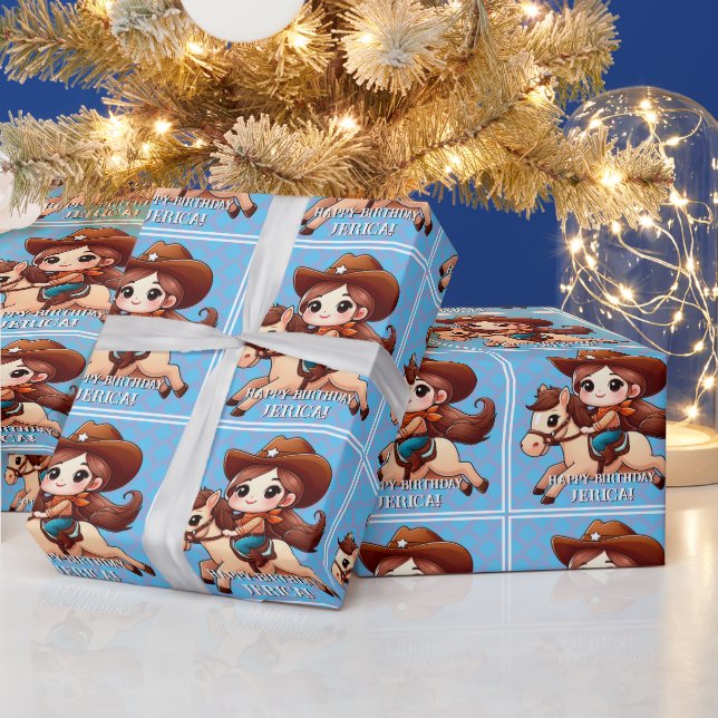 Papier Cadeau Petite fille et cheval Occidental Anniversaire (Vacances)