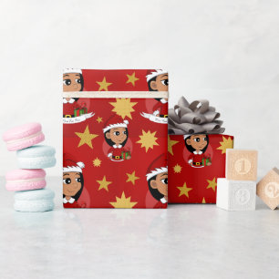 Papier Cadeau Petite fille hispanique aux cheveux noirs longs