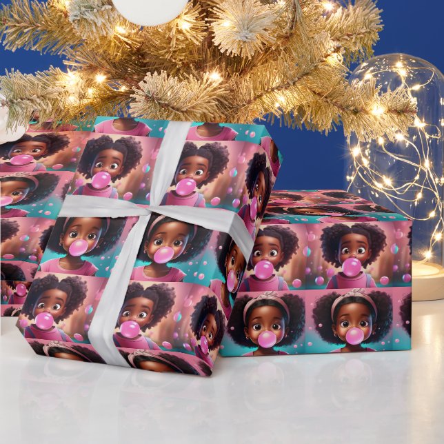Papier Cadeau Petite fille noire Popping rose Bubblegum (Vacances)