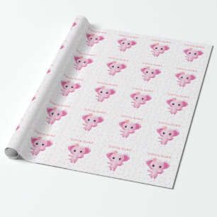 Papier Cadeau Petite fille rose adorable Eléphant