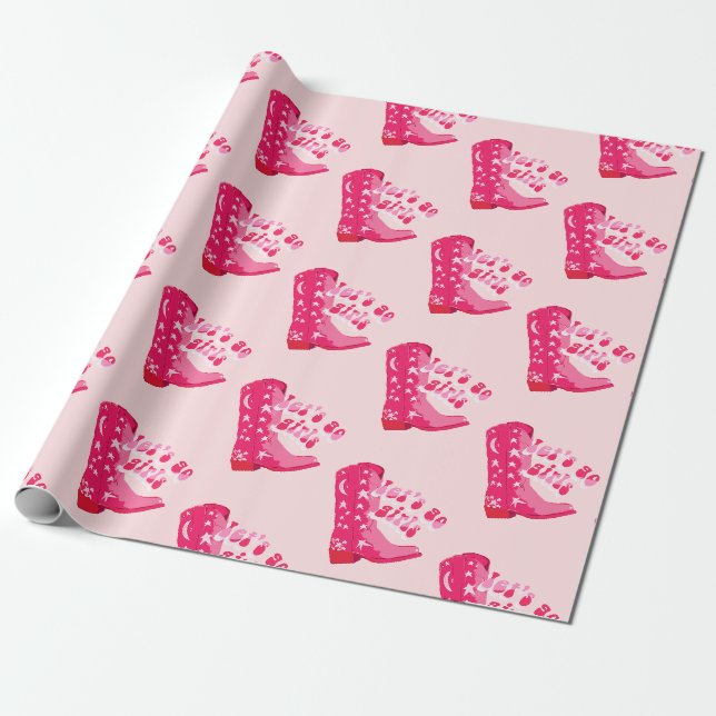 Papier Cadeau Petite fille rose Cowgirl Boot Allons les filles (Déroulé)