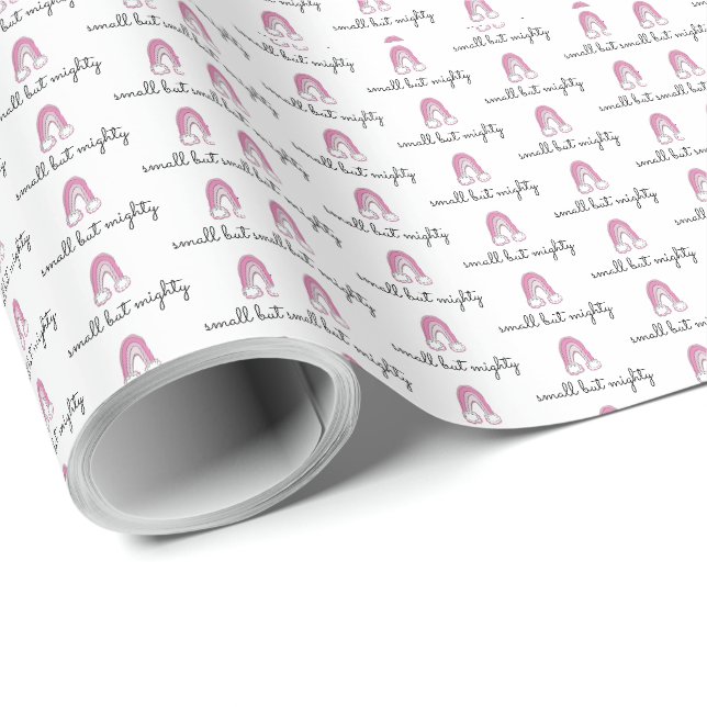 Papier Cadeau Petite mais puissante fille bébé arc-en-ciel (Coin rond)