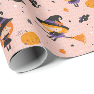 Papier Cadeau Petite Petite Halloween sorcières, chats et chauve