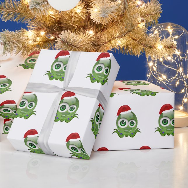 Papier Cadeau Petite pieuvre mignonne avec son casquette de Noël (Vacances)