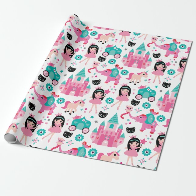 Papier Cadeau Petite princesse rose mignonne Unicorn Magical (Déroulé)