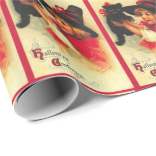 Papier Cadeau Petite sorcière vintage avec Kitty