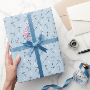 Papier Cadeau Petites ancres nautiques côtières jetées sur fond