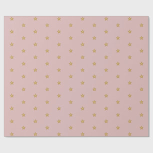 Papier Cadeau Petites Étoiles D'Or Sur Rose Bleu