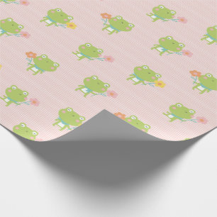 Papier Cadeau Petites grenouilles mignonnes avec des fleurs sur 