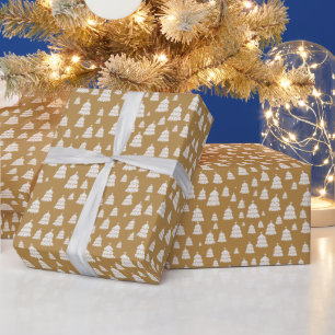 Papier Cadeau Petits arbres blancs de Noël