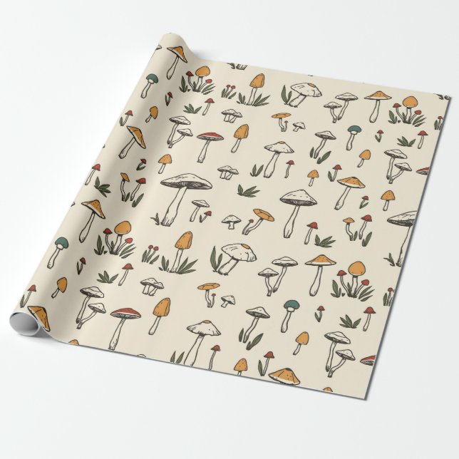 Papier Cadeau Petits champignons de forêt sur un Arrière - plan  (Déroulé)