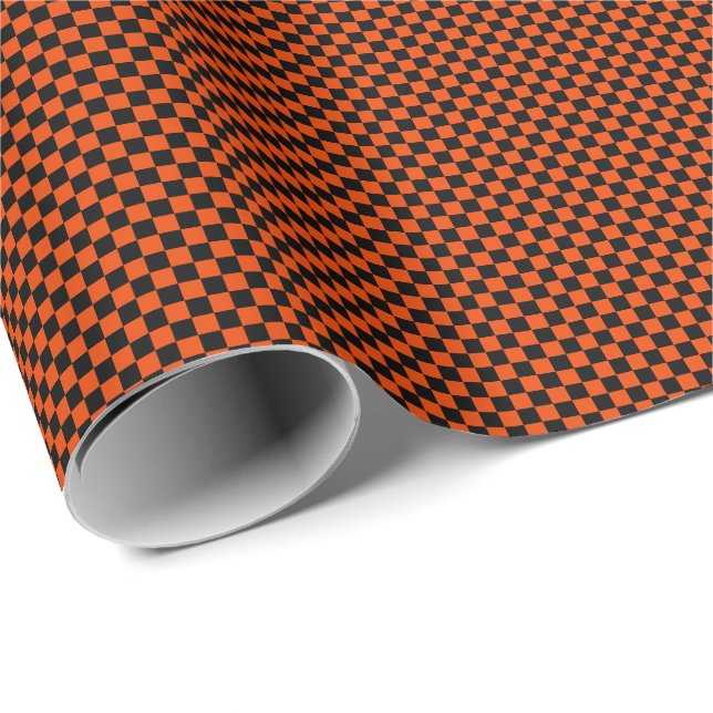 Papier Cadeau Petits chèques orange noirs et lumineux (Coin rond)