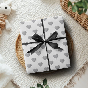Papier Cadeau Petits Coeurs Gris Béton Symétrique sur Blanc