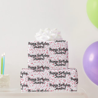 Papier Cadeau Petits cœurs rouges, Joyeux anniversaire personnal