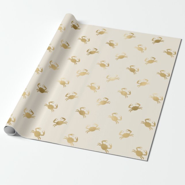 Papier Cadeau Petits crabes d'or sur off-White (Déroulé)