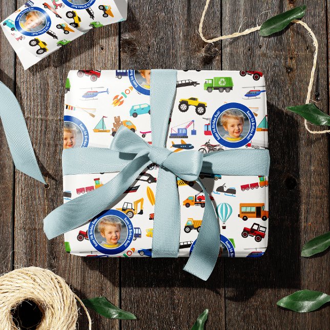 Papier Cadeau Petits Garçons Qui Déplacent Voitures Véhicules Ph (Créateur téléchargé)