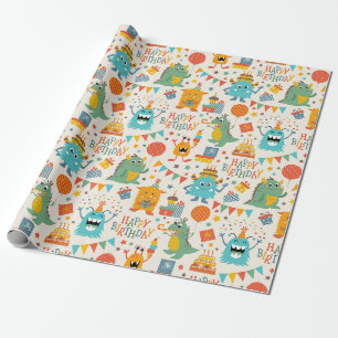 Papier Cadeau Petits Monstres Heureux